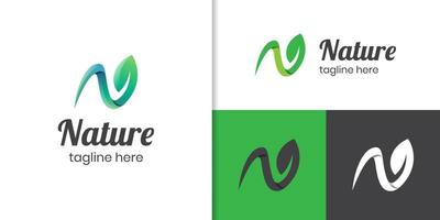 modern letter N leaf logo for nature design elements vector symbol