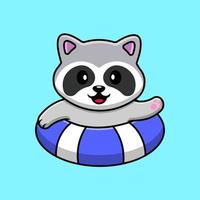 Cute Raccoon Swimming Cartoon Vector Icon Illustration. Flat Cartoon Concept