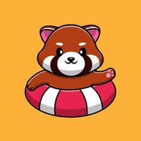 Ilustración de icono de vector de dibujos animados de natación de panda rojo lindo. concepto de dibujos animados plana