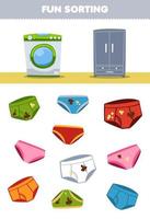 Education game for children fun sorting clean or dirty underpants wearable clothes to washing machine or cupboard printable worksheet vector