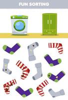 juego educativo para niños diversión clasificando calcetines limpios o sucios ropa ponible a lavadora o armario hoja de trabajo imprimible