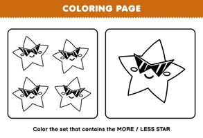 Education game for children coloring page more or less picture of cute cartoon star line art set printable solar system worksheet vector