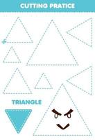 Education game for children cutting practice with geometric shape triangle printable worksheet vector