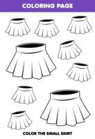 Education game for children coloring page big or small picture of wearable clothes skirt line art printable worksheet vector