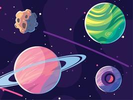 planetas espaciales y asteroides vector