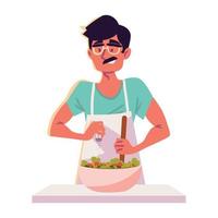 man preparing salad vector