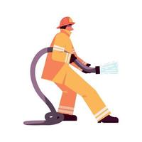 firefighter holds hose icon vector