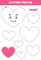 Education game for children cutting practice with geometric shape heart printable worksheet vector