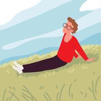 relaxed guy on grass vector