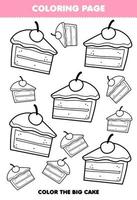 Education game for children coloring page big or small picture of cake printable worksheet vector