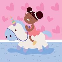 girl playing with little unicorn vector