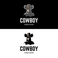 Man wearing cowboy hat in mysterious silhouette for retro vintage beer bar and club logo design