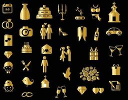 Gold wedding icons isolated on black background vector