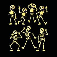 hand drawn gold flat halloween skeletons collection vector