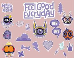 doodle cute monster sticker icons hand drawn coloring vector