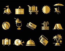 Gold summer and vacation icons vector