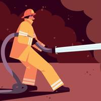 firefighter with water hose vector