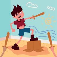 kids playing with wooden swords vector