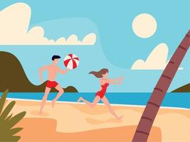 couple playing in beach vector
