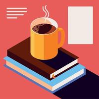 taza de café en los libros vector