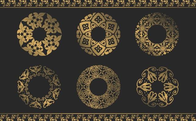 collection of luxurious ornament circle patterns. Circular gold baroque pattern. Round floral ornament. Vintage Frames. Greeting card. Wedding invitation