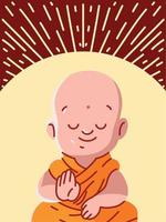 cute meditating monk vector