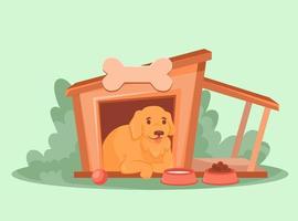 lindo perro dentro de su casa. muebles para mascotas. vector libre. barkitecture