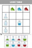 juego educativo para niños tabla lógica botella y arena hoja de trabajo imprimible de halloween vector