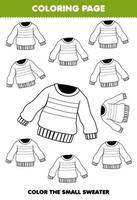 Education game for children coloring page big or small picture of wearable clothes sweater line art printable worksheet vector