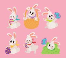 easter rabbits and eggs vector