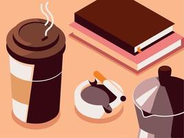 libros de taza de café y cigarro vector