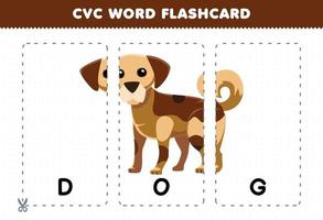 Education game for children learning consonant vowel consonant word with cute cartoon DOG illustration printable flashcard vector