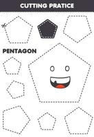 Education game for children cutting practice with geometric shape pentagon printable worksheet vector