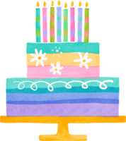 Watercolor colorful bithday cake png