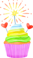 cupcake de aniversário colorido em aquarela png