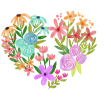 Watercolor Valentines Day floral heart frame with colorful flower png