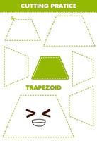 juego educativo para niños práctica de corte con hoja de trabajo imprimible trapezoidal de forma geométrica vector