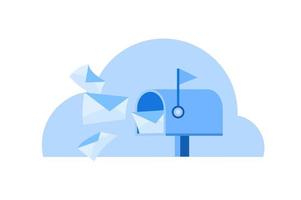 Post Box with Mail Letter Flat Vector Illustration Blue Color for Graphic Design Element or Interface Design