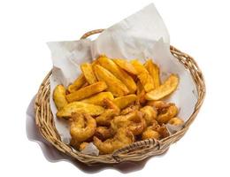 Seafood basket on white background photo