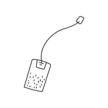 garabatear bolsita de té bolsita de té con etiqueta estilo garabato sobre fondo blanco.imagen aislada vectorial para diseño web vector