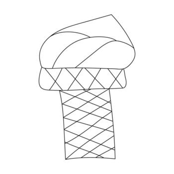 Ice cream in a waffle cone in the style of a doodle. Vector isolated images for web design or cafe menu