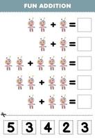 Education game for children fun addition by cut and match correct number for cute cartoon voodoo doll halloween printable worksheet vector