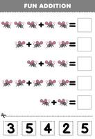 Education game for children fun addition by cut and match correct number for cute cartoon gray mouse animal printable worksheet vector