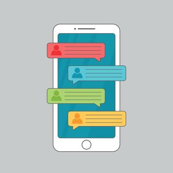 Smartphone with Friends and Users Group Chatting Screen View for Icon Website Interface Vector Illustration