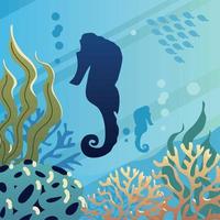 seahorse coral and reef vector
