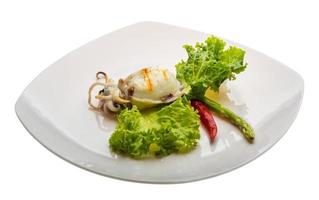 Grilled cuttlefish on the plate and white background photo