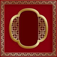 Chinese frame with oriental Asian elements on color background vector