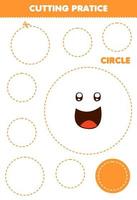 Education game for children cutting practice with geometric shape circle printable worksheet vector