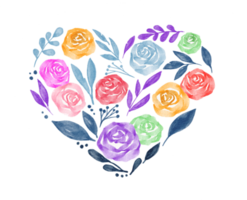 Watercolor Valentines Day floral heart frame with colorful flower png
