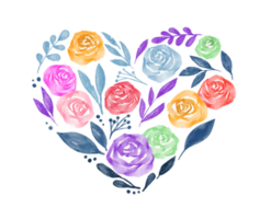 aquarell valentinstag blumenherzrahmen mit bunter blume png